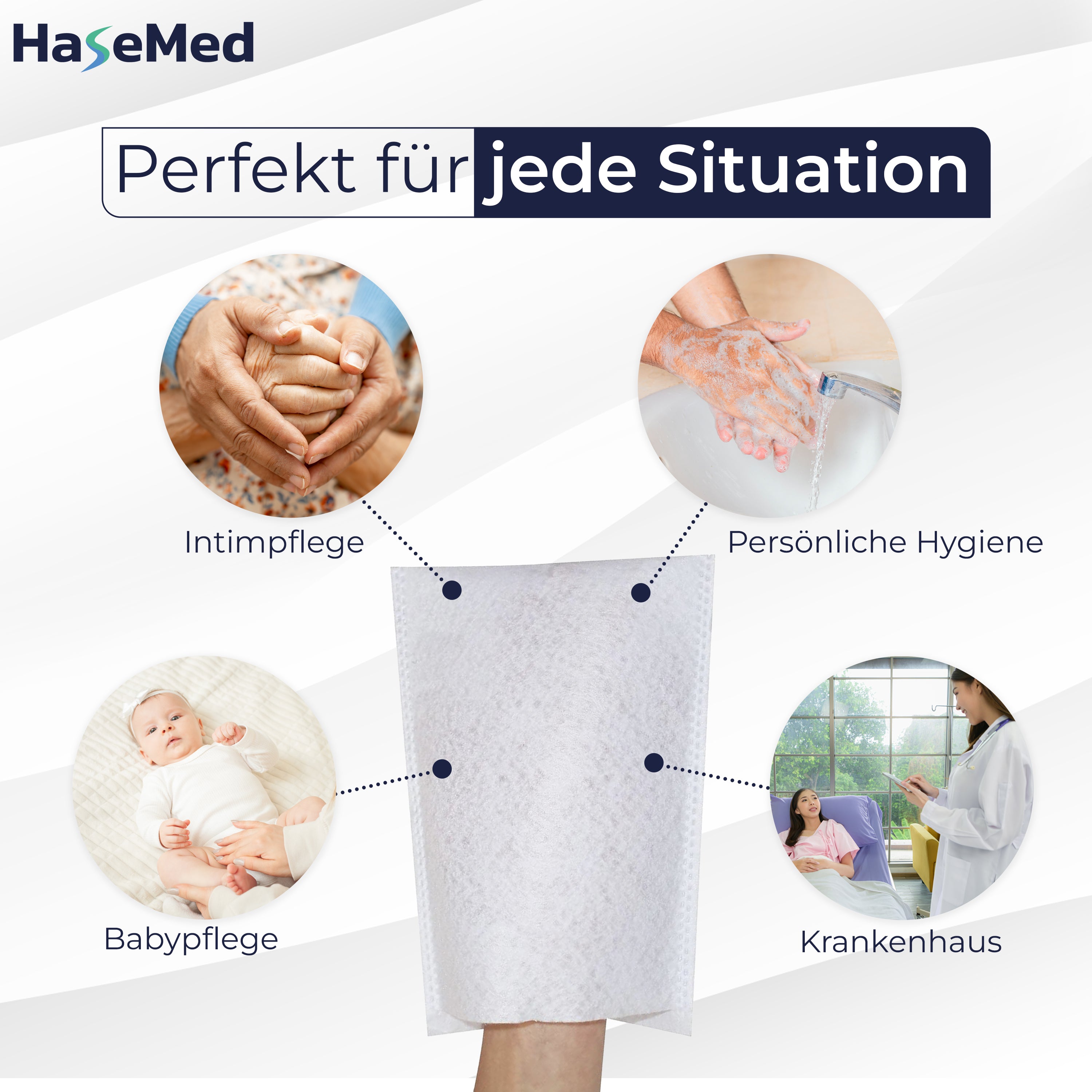 HaseMed Disposable Wash Mitts Molton 50 Pieces