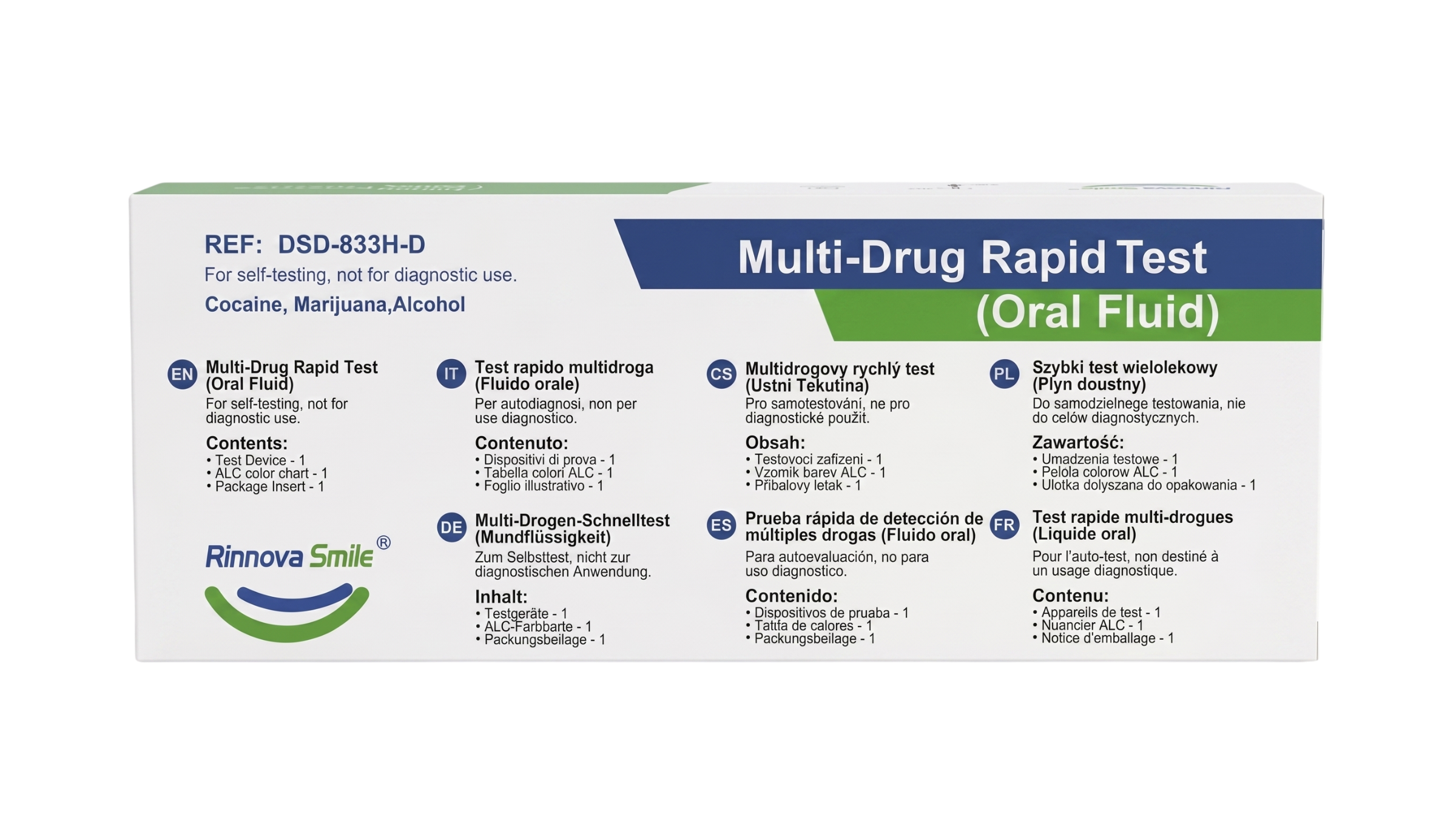 Rinnova Smile 3in1 Multi-Drug Oral Fluid Self-Test - THC, ALC, COC
