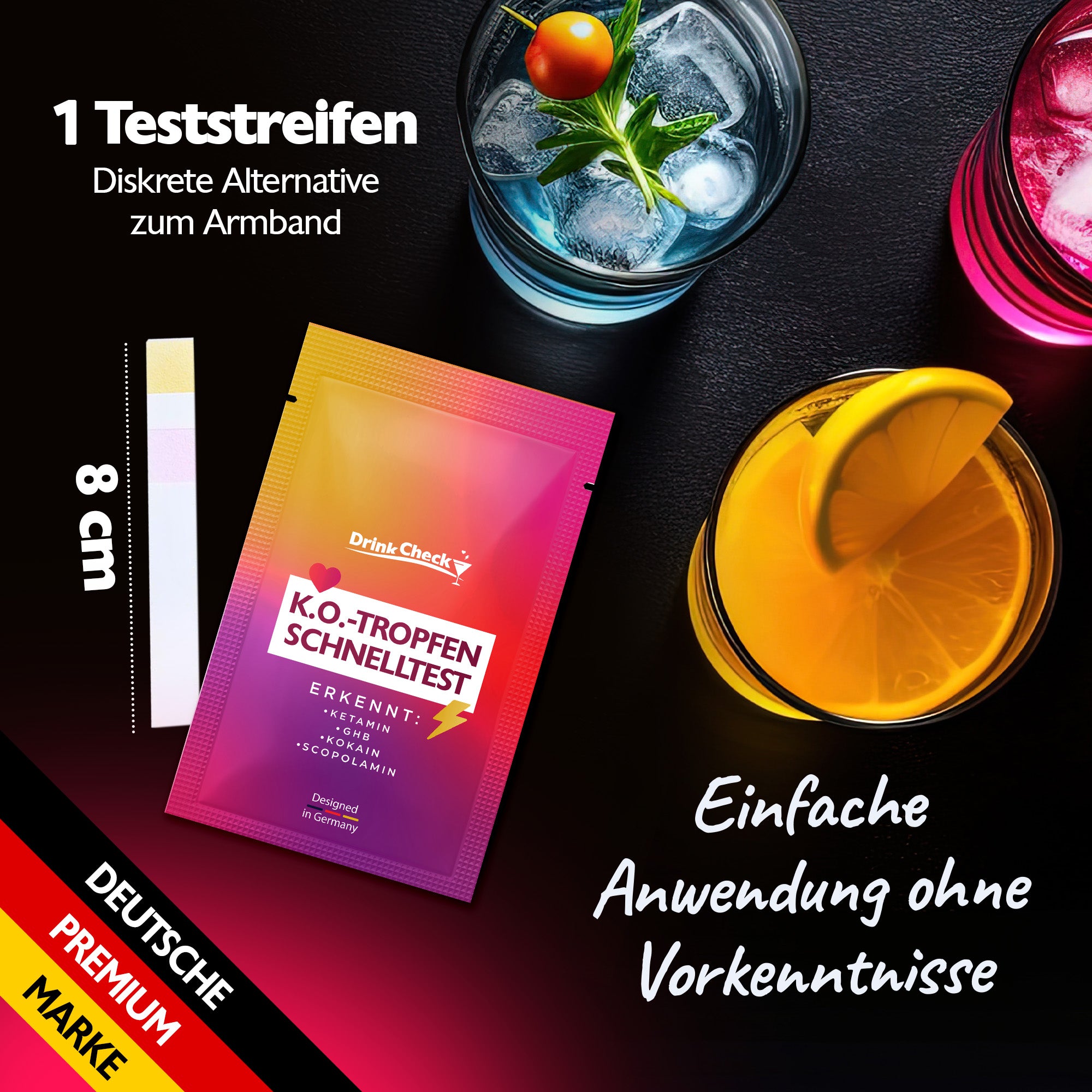 DrinkCheck Date Rape Drug Rapid Test for Detection of Ketamine, GHB, Scopolamine and Cocaine