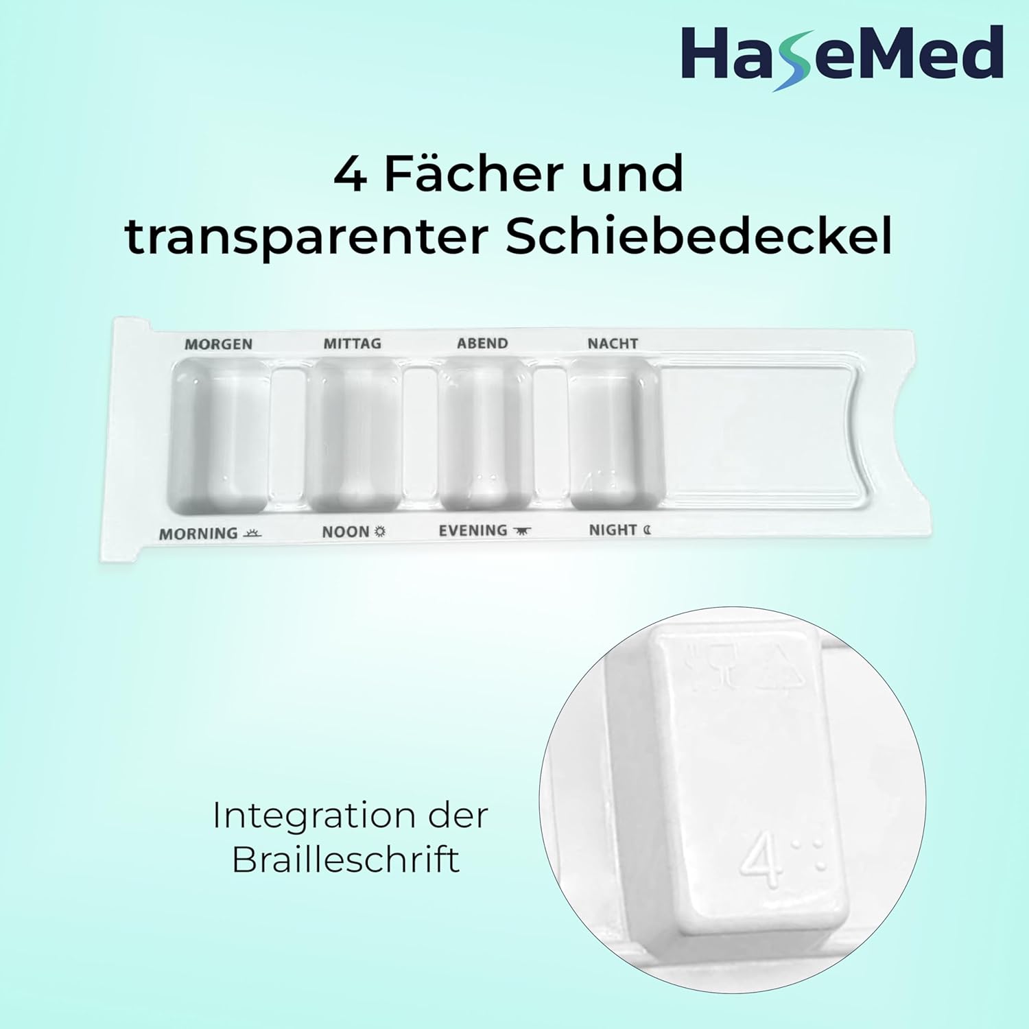 HaseMed Tablettenbox 4 Fächer, für 1 Tag | 10er-Pack