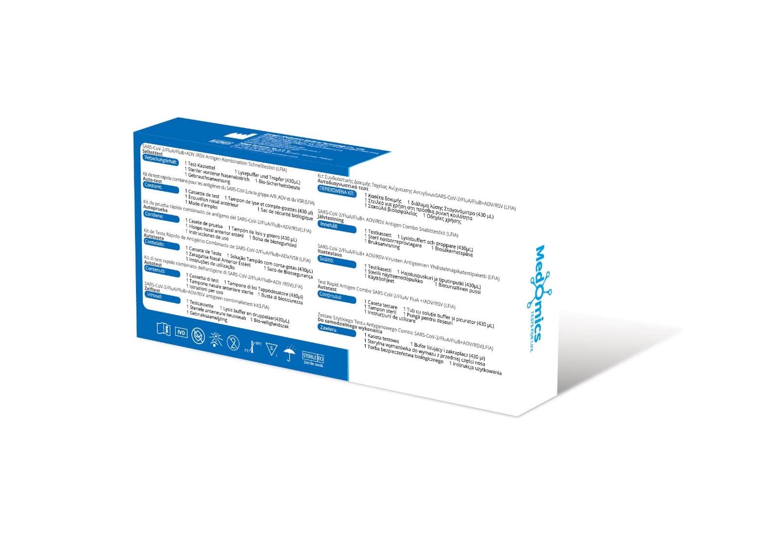 Medomics 5in1 Self-Test – SARS-CoV-2, Influenza A/B, ADV & RSV Antigen Combo Rapid Test for Home Use