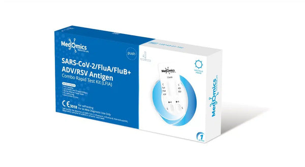 Medomics 5in1 Selbsttest – SARS-CoV-2, Influenza A/B, ADV &amp; RSV Antigen Kombi-Schnelltest für Zuhause