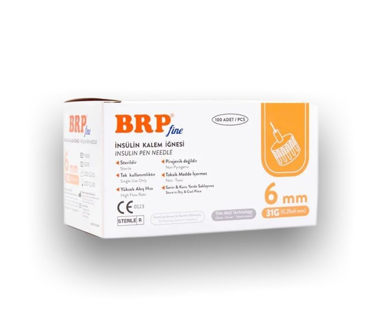 BRP Fine Insulin Pen Needles, Sterile, Compatible for All Insulin Pens, 1 Pack = 100 Pieces